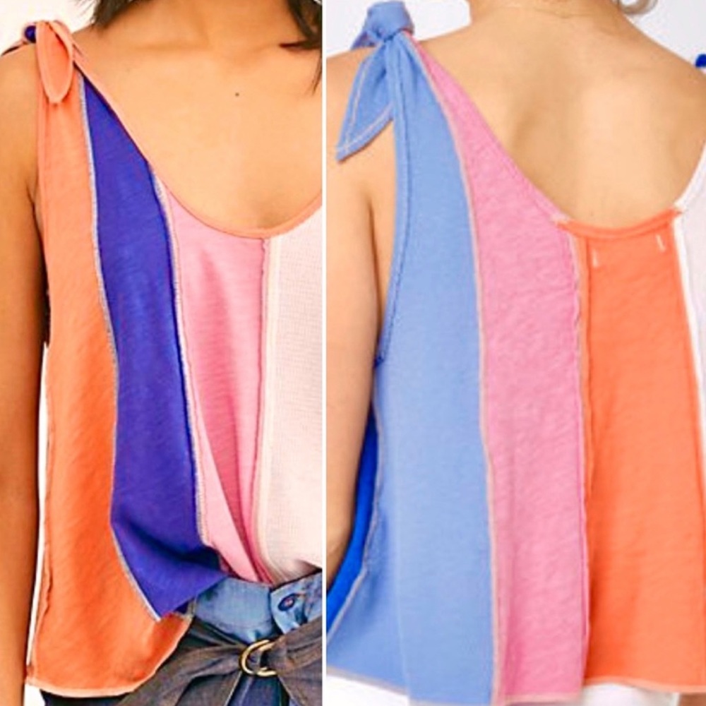 πΊπHPππΊ NWT Free People Carousel Stripe Tie Shoulder Top - Picture 5 of 12
